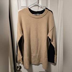 Worthington Beige and Black Crew Neck Sweater L